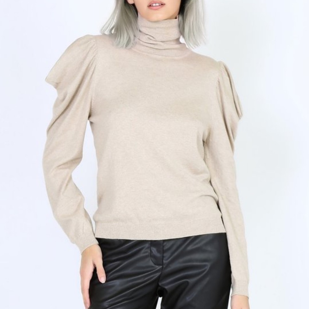 Misa Los Angeles Gabriela‎ Sweater Turtleneck in Birch Neutral Beige Size XS
